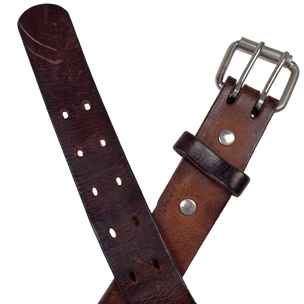Hanks Belts The Legend Men 40 Brown Leather Double Prong Buckle Made In USA